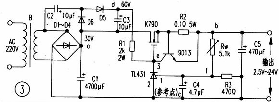 场效应管组成的220V稳压电路图