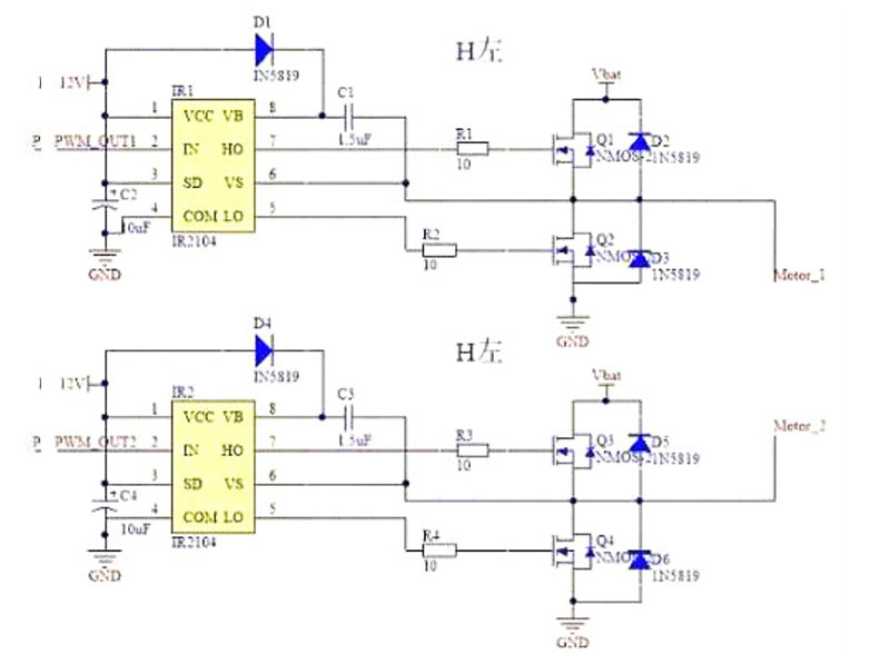 MOS管H桥驱动实际应用电路图-H桥电流如何控制电机方向-竟业电子